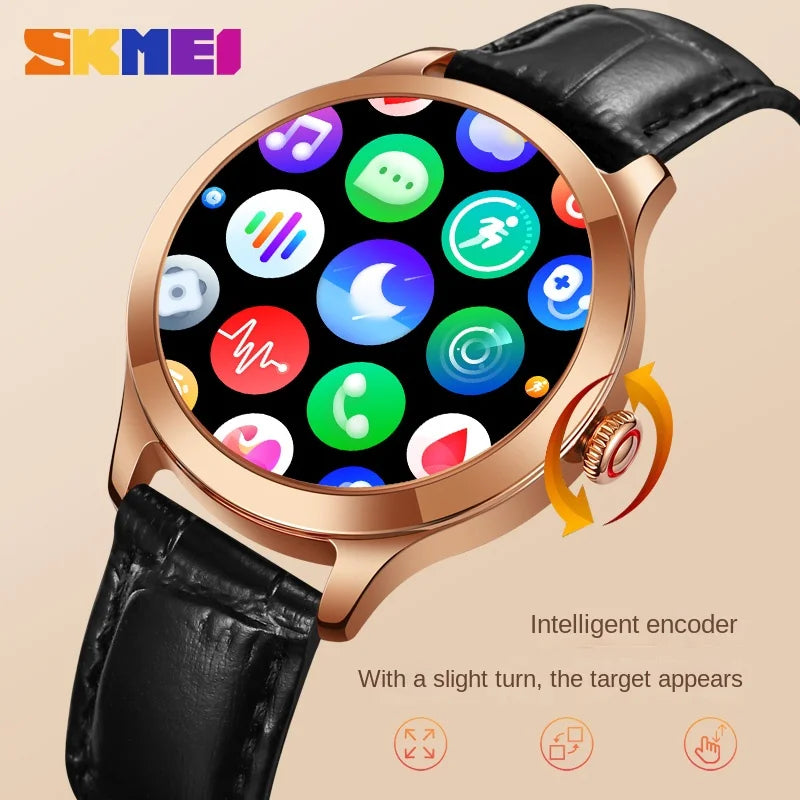 SKMEI Women Smart Watch Touch Screen Sports Fitness Tracker IP67 Waterproof Women Smartwatch Stainless Steel/leather Strap