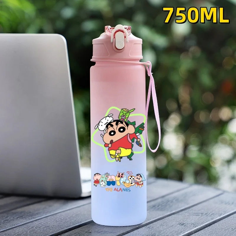 New Crayon Shin Chan Outdoor Sport 750ML Large Capacity Cartoon Portable Plastic Water Bottle Drinking Cup Student Birthday Gift